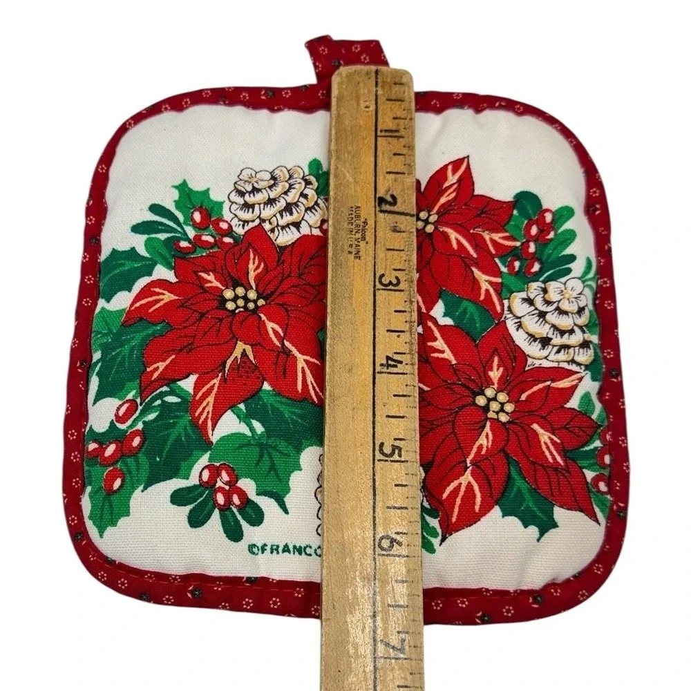 Vintage Franco Christmas Potholders Set 3 Poinsettia Tree Wreath Red White Retro